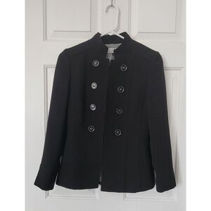 Tahari Arthur S Levine Black Military Hook Front Career Jacket Blazer Size 2‎